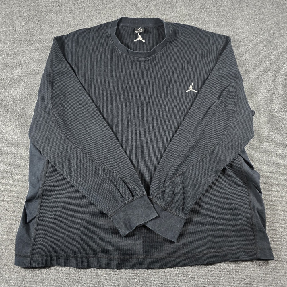 Jordan Thermal Waffle Knit Shirt Mens 3XL Black Long Sleeve Crewneck Y2K Retro